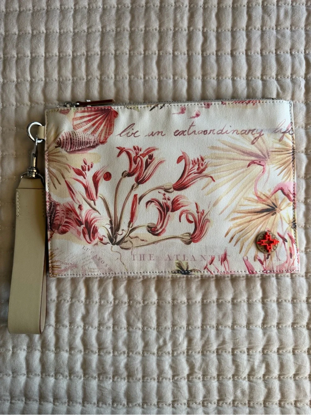 India Hicks Siesta Canvas Clutch Wristlet Zip Pouch Island Print Travel Bag
